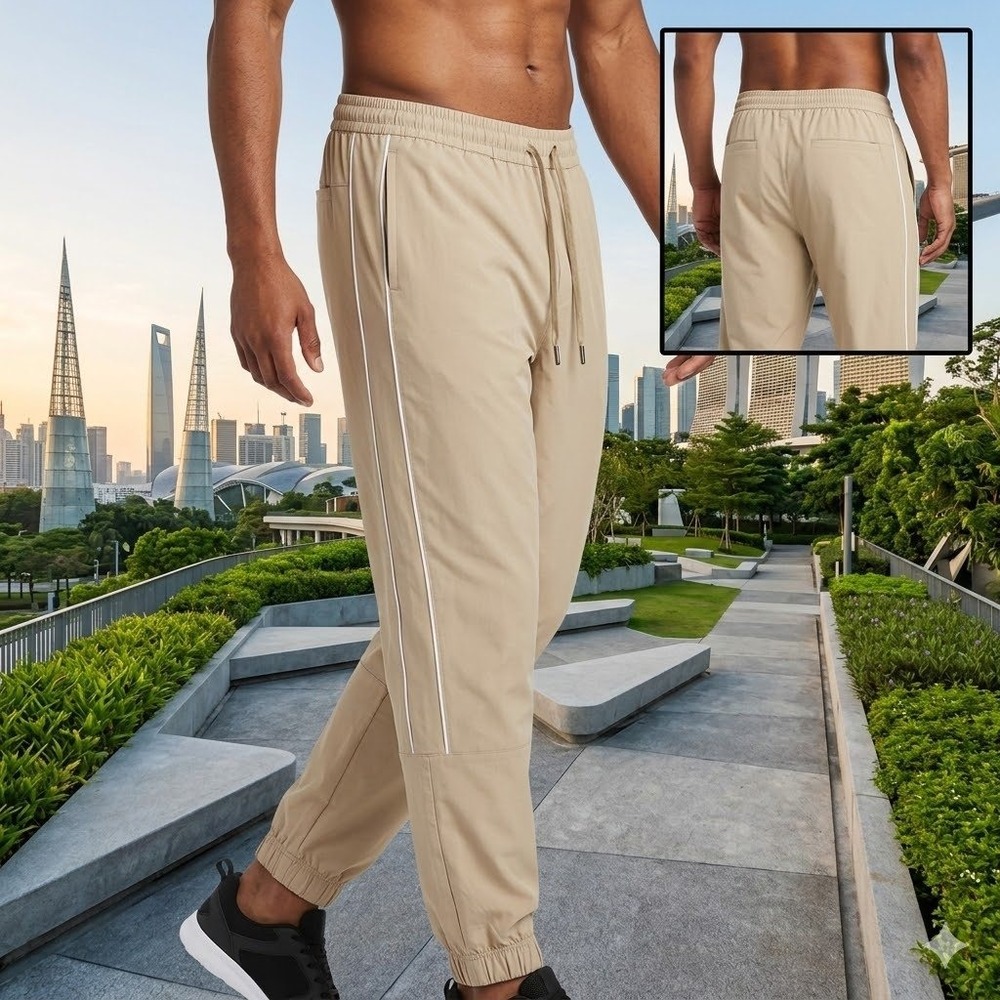 Xersion Mens Jogger Pant Tan Beige Large Tall LT Elastic Bottom 580-1828 NWT‎